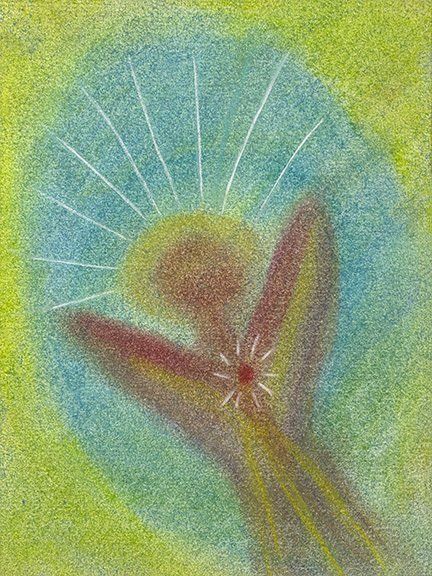 Sat Nam Designs, Sat Nam, angel, angels, light, lightbeams, figure, figures, heart, hearts, green, red, yellow, blue, rust, art, abstract art, healing art, spiritual art, pastel chalk art, pastel chalks, Kundalini, Kundalini yoga, meditation, yoga, consciousness