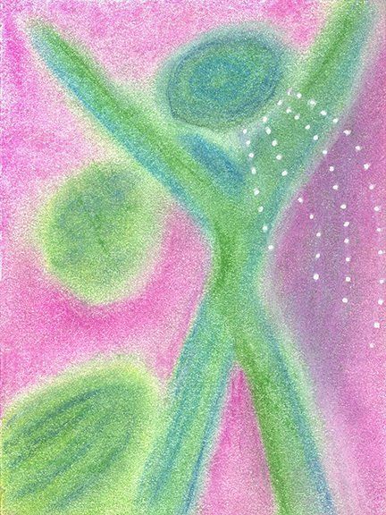 Sat Nam Designs, Sat Nam, figure, figures, tears, tears of joy, dots, pink, green, white, abstract, art, abstract art, healing art, spiritual art, pastel chalk art, pastel chalks, Kundalini, Kundalini yoga, meditation, yoga, consciousness