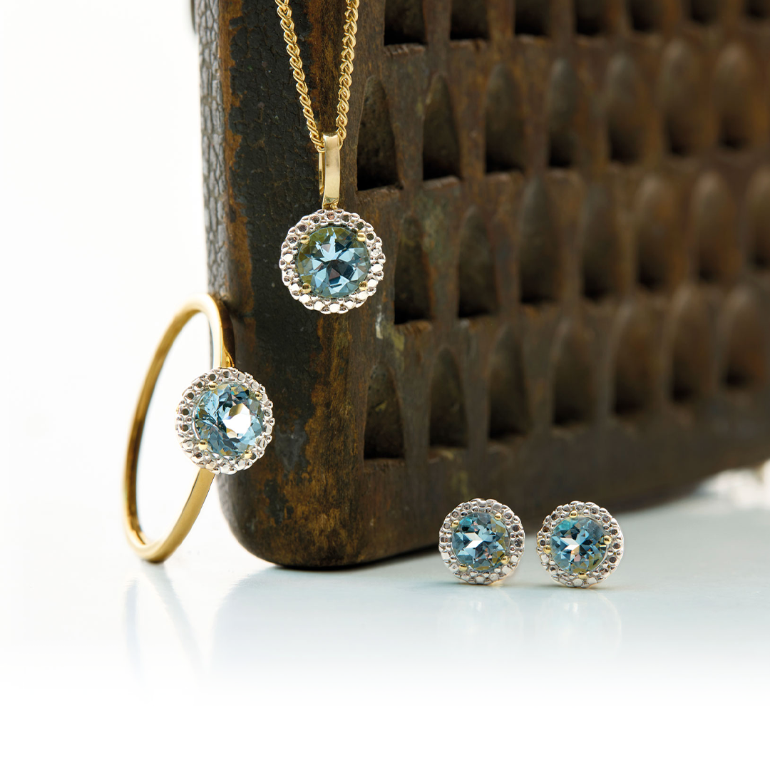Aquamarin Schmuckset teilrhodiniert
