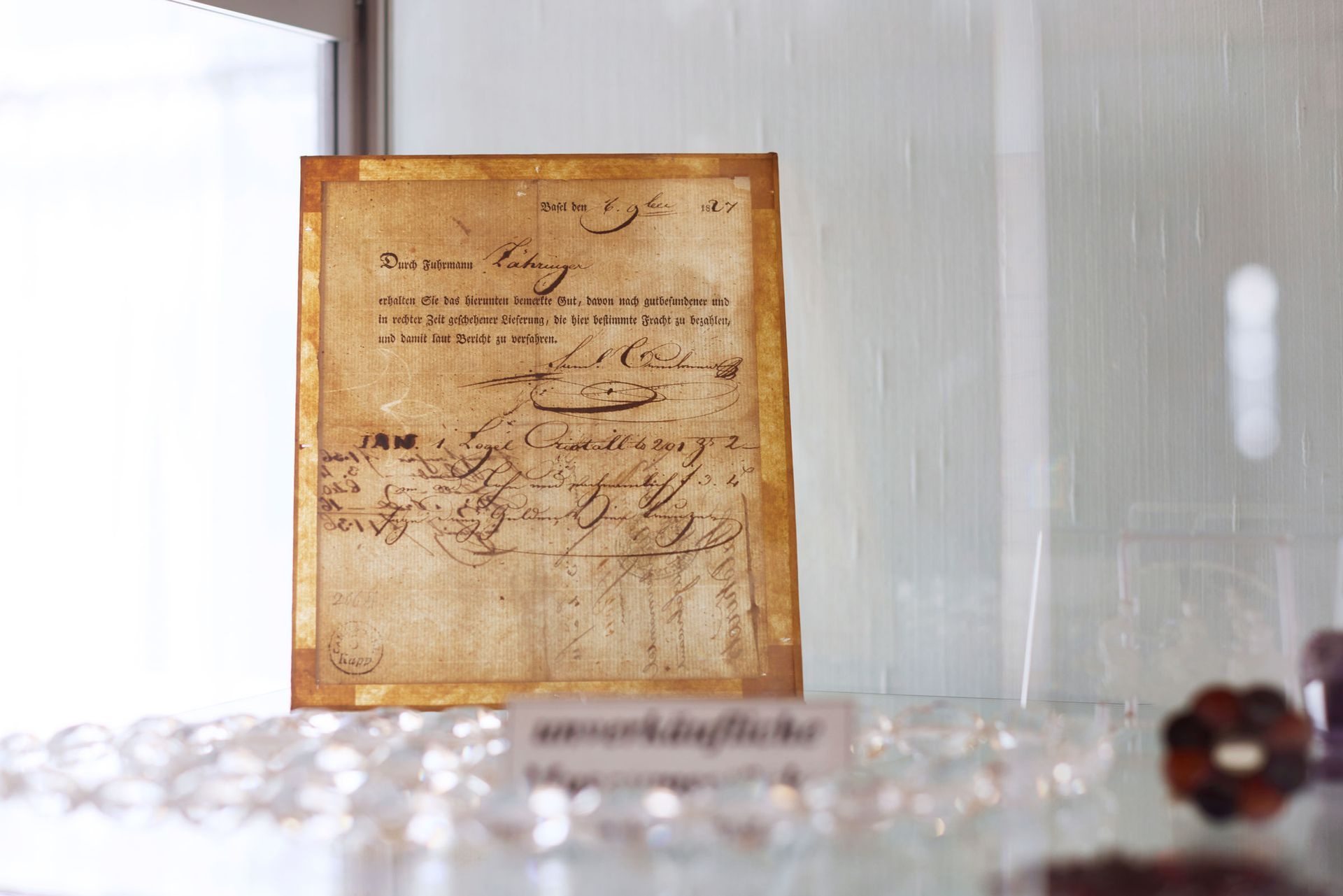 Historischer Frachtbrief, 1827