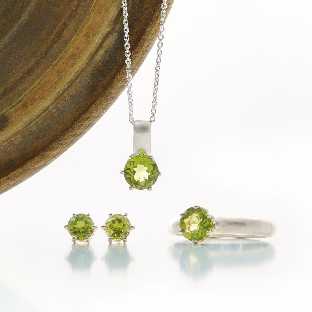 Peridot Schmuckset 925Silber mattiert