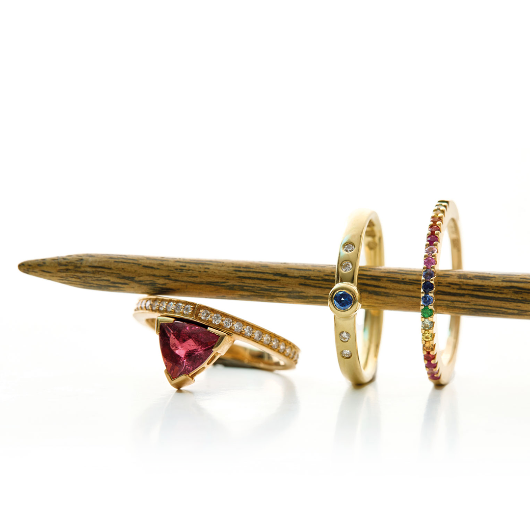 Ringauswahl mit Farbsteinen Gold Kittstock