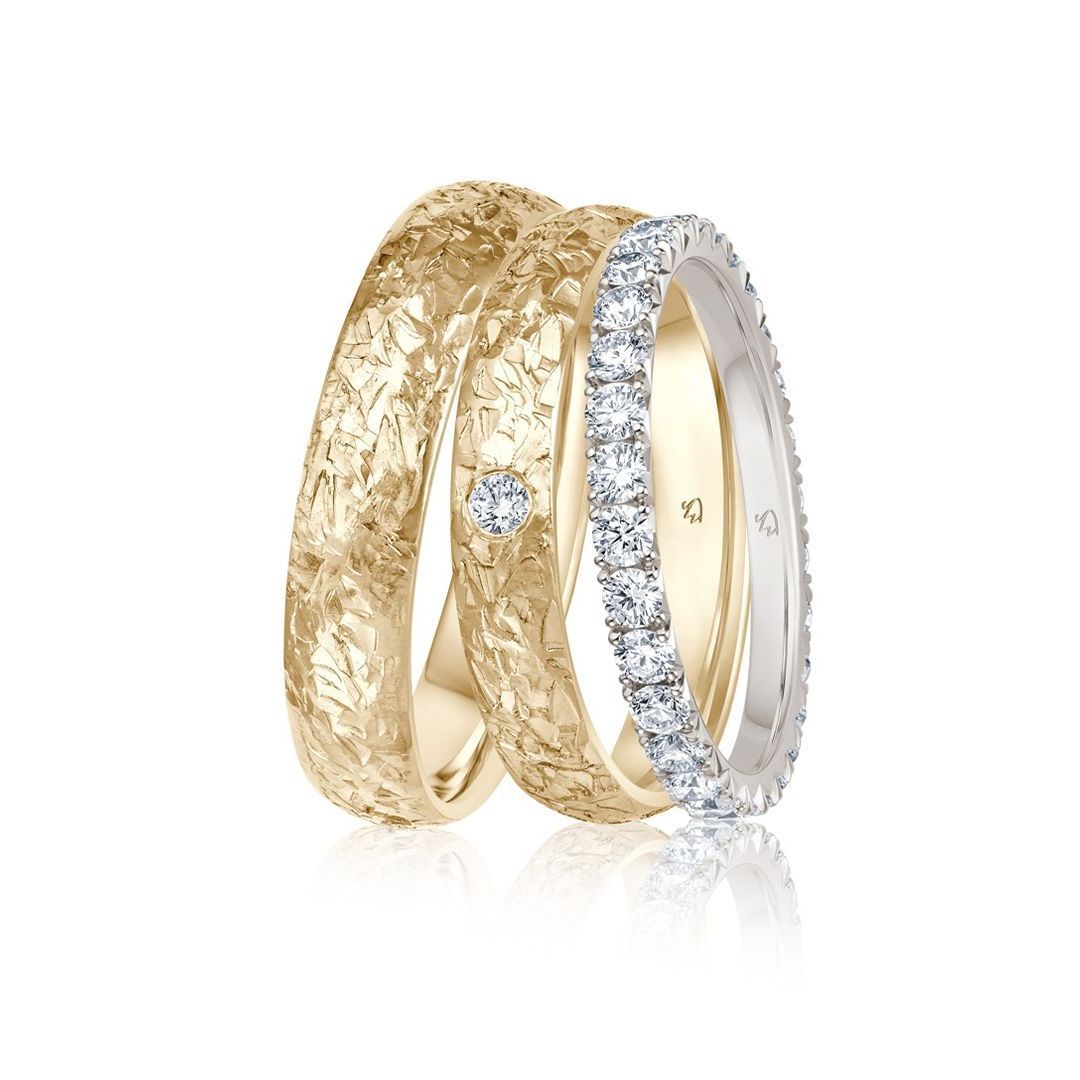 Wörner Trauringe Trio mit Memoirering Brillant Weißgold Gold