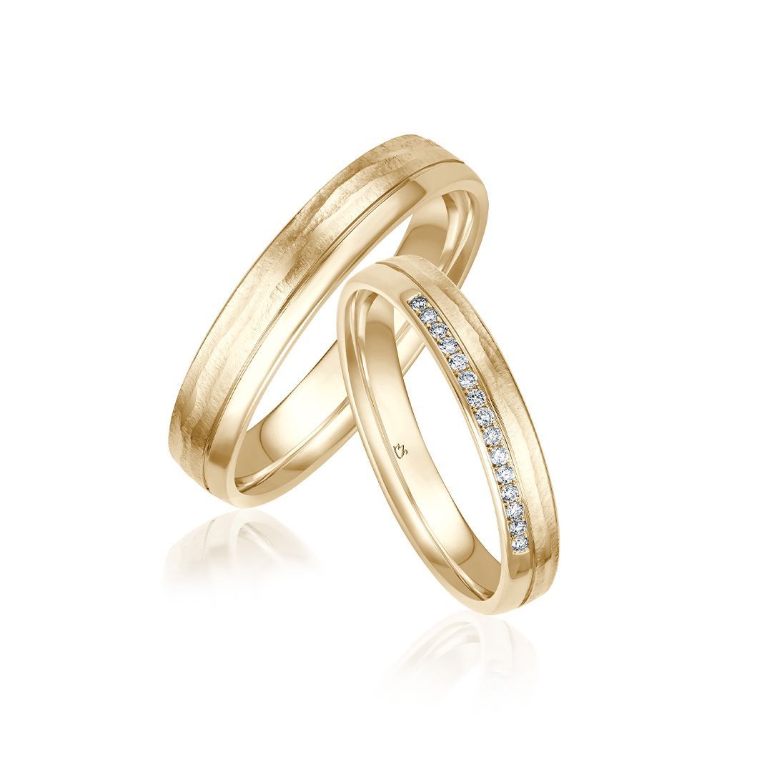 Wörner Trauringe Twinset Brillant Gold Relief längs