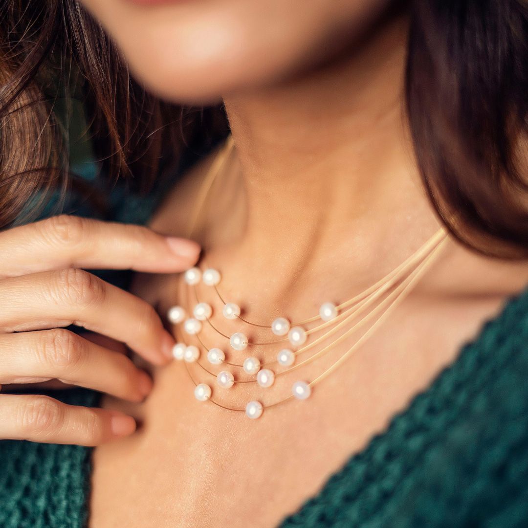 Zuchtperlencollier Stahl vergoldet