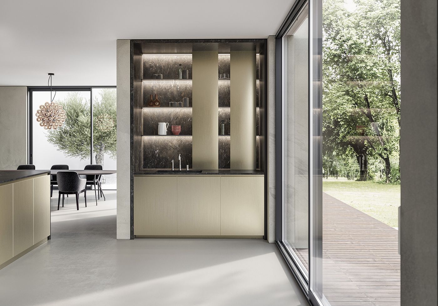 cucina con isola bergamo colori scuri