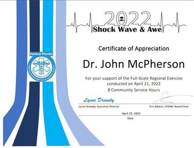 2022 - Shock Wave & Awe Certification of Appreciation
