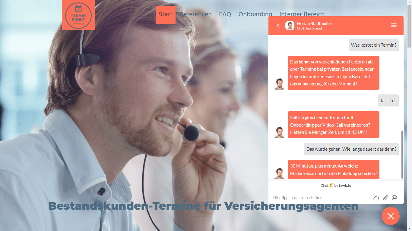 Chatfairy Live Chat Service auf B2B-Seite