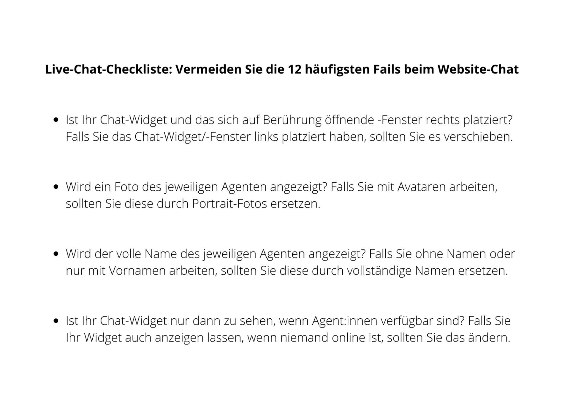 Live Chat Checkliste Teil 1 Live Chat Checkliste 1 bis 4 von 12