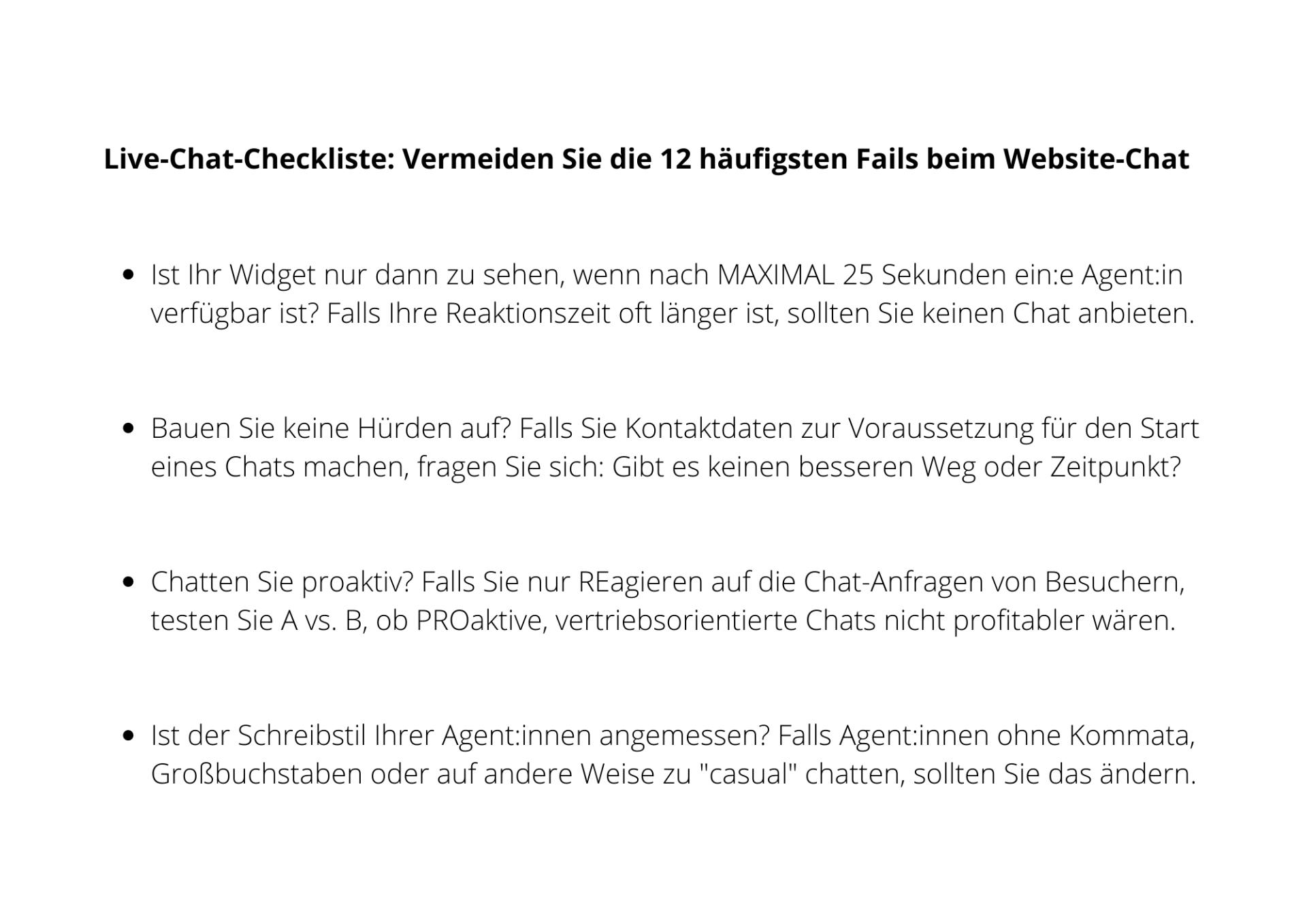 Live Chat Checkliste Teil 2 Live Chat Checkliste 5 bis 8 von 12