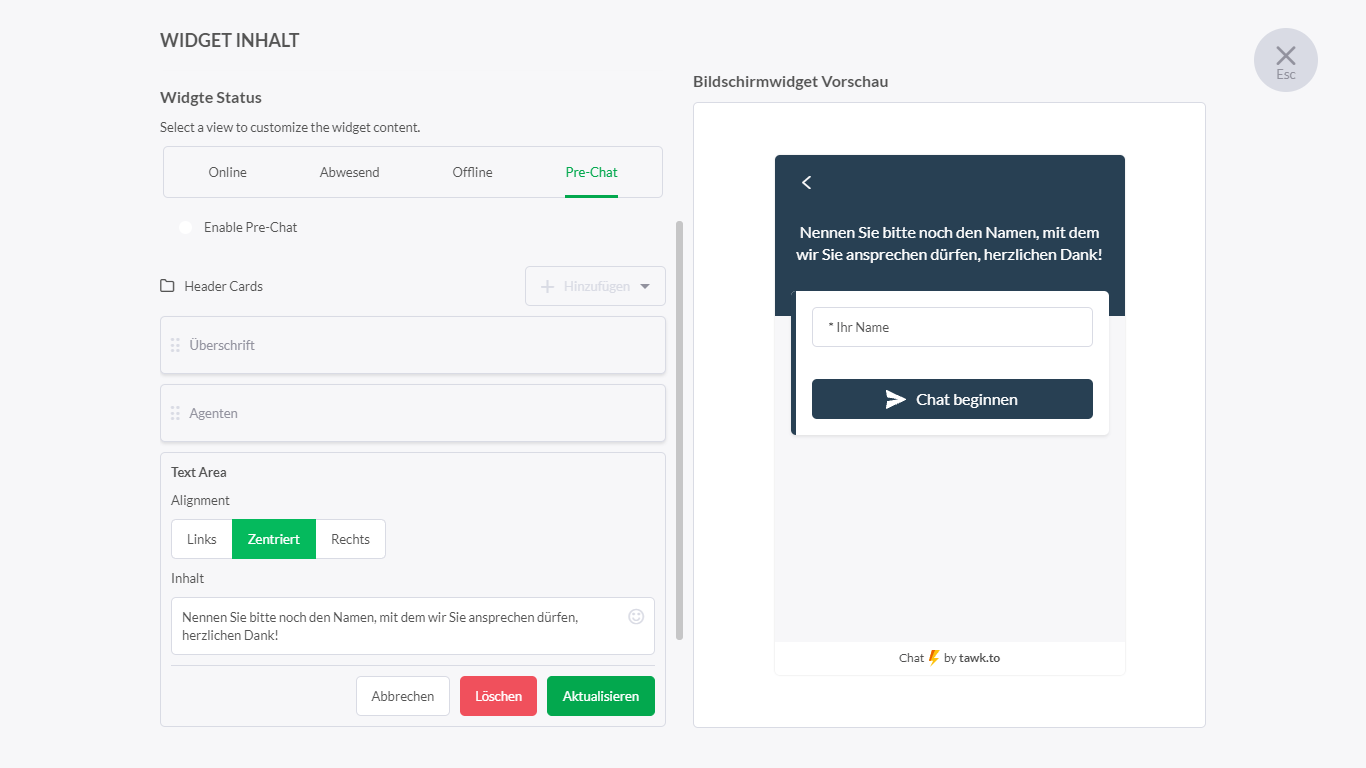 Pre-Chat-Formular Pre Chat Formular