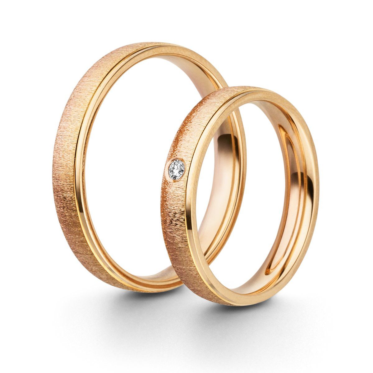 Trauringpaar 4 mm Breite 750/000 Downrose Trauringpaar in 750/000 Gelbgold