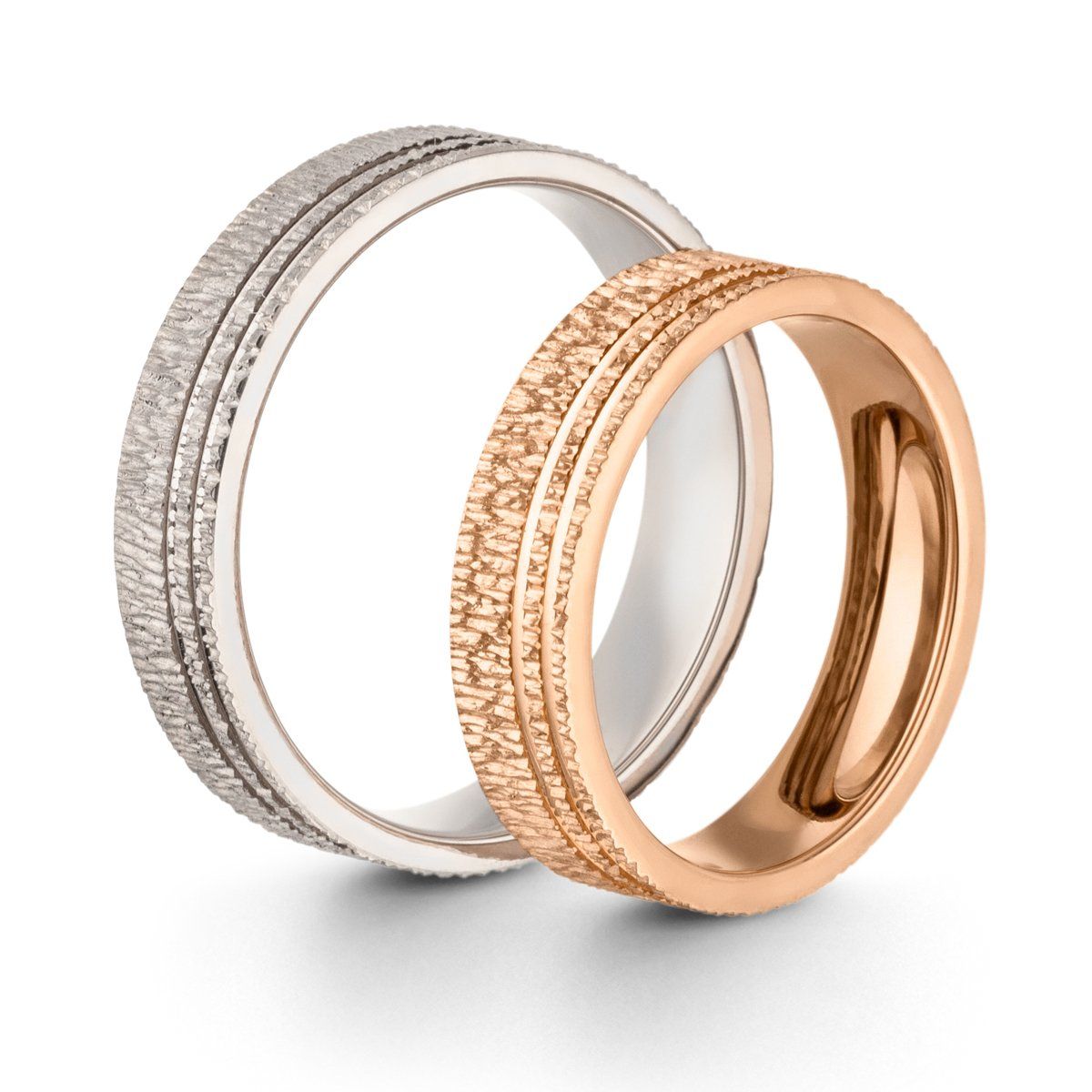 Zweifarbige Traurine in 750/000 Gelb/Weißgold Dankbare Oberfläche