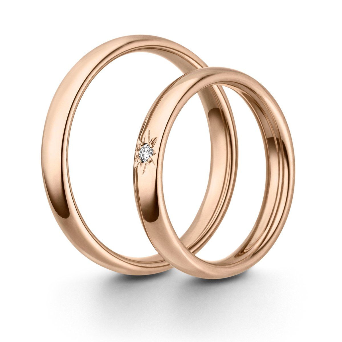 Trauringpaar 4 mm Breite 750/000 Downrose Trauringpaar in 750/000 Gelbgold