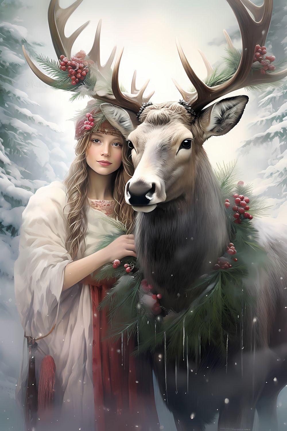 Weißer Hirsch mit weißer Frau - Raunacht