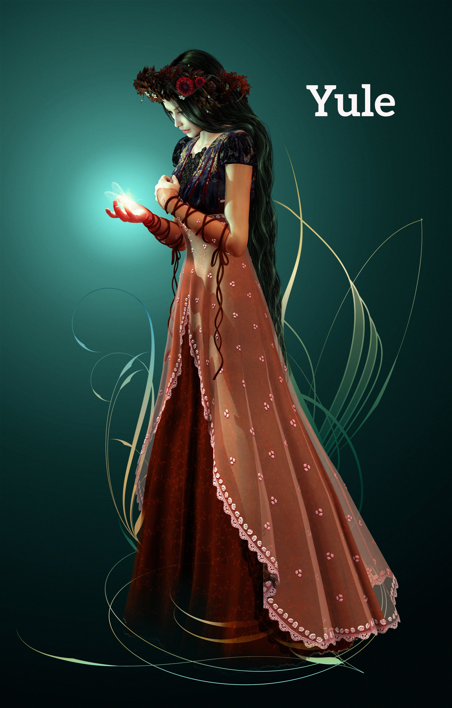 Frau mit hellem Schein in den Händen - Yule