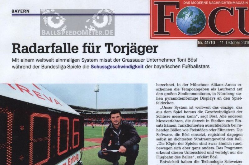 Radarfalle für Torjäger, Ausschnitt Artikel von Focus, Toni Bösl im Max-Morlock-Stadion für Arva und 1.FC Nürnberg