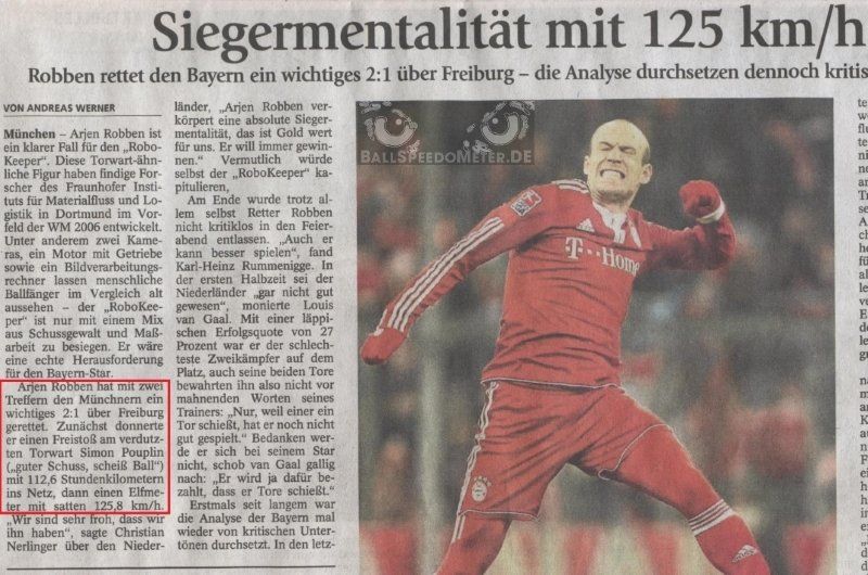 Siegermentalität mit 125 km/h , Ausschnitt der Süddeutschen Zeitung SZ von Arien Robben bei FC Bayern München