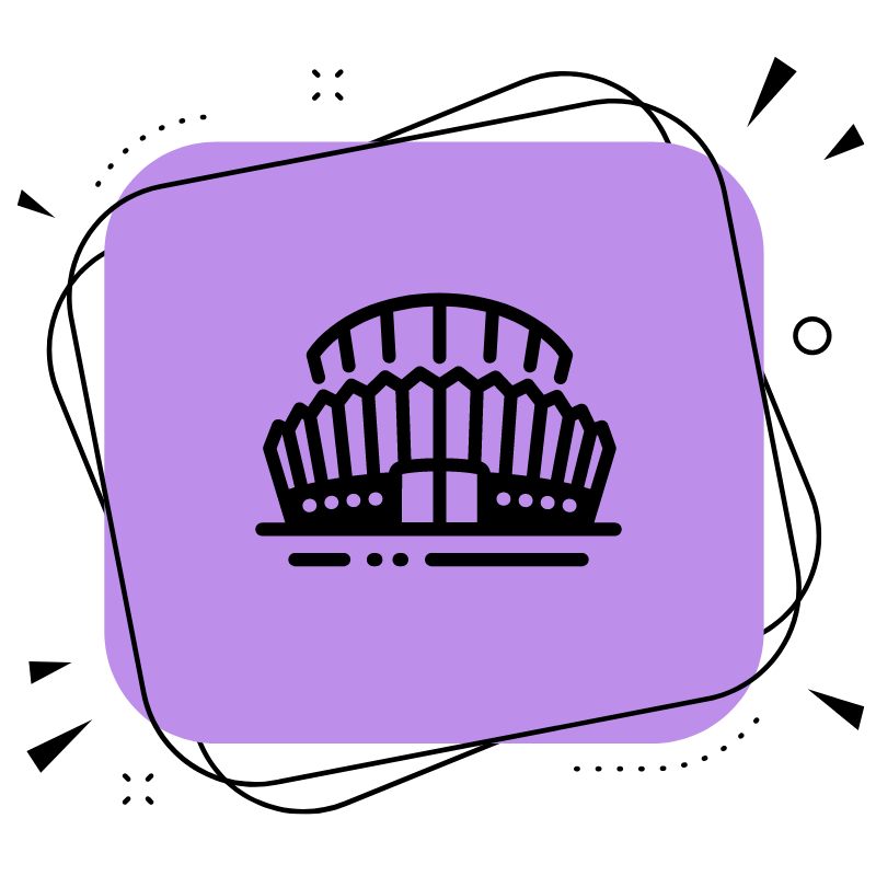 pictogramme d'arena dans un carré violet