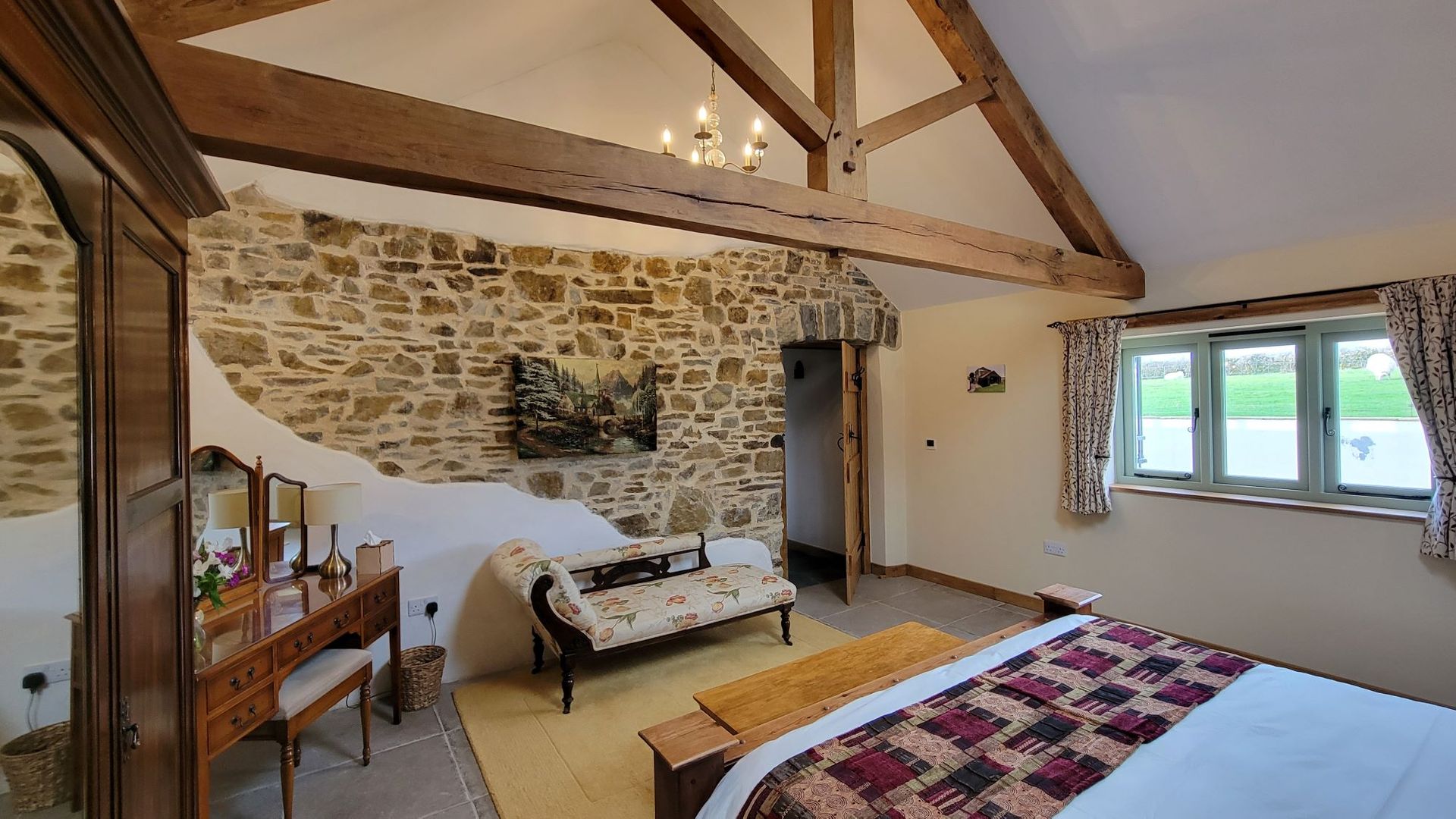 The Old Barn holiday cottage bedroom, Higher Kellacott 