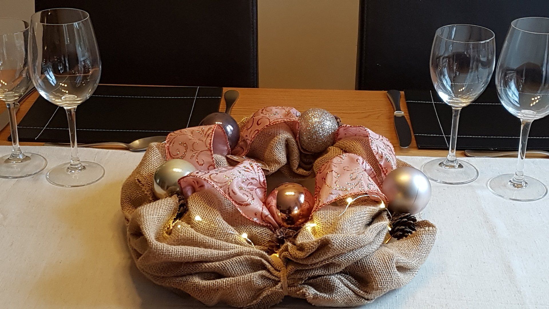 Copper Christmas wreath with lights on - by Interior Boost Copper Christmas wreath with led lights - by Interior Boost