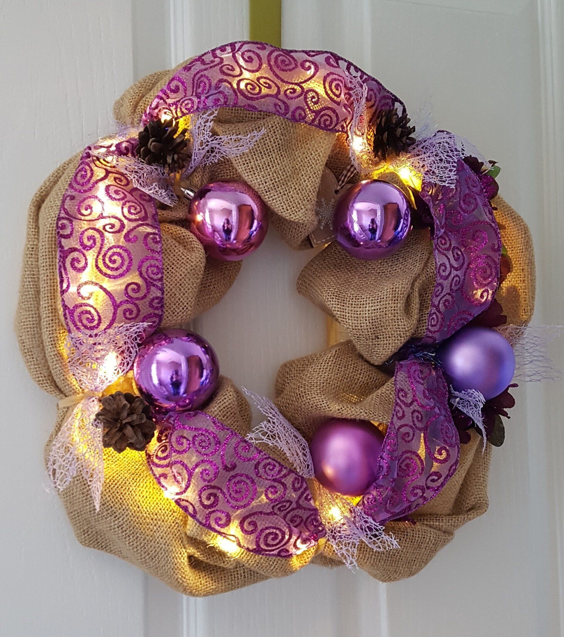 Blue Christmas wreath with lights on - by Interior Boost Blue Christmas wreath with led lights - by Interior Boost