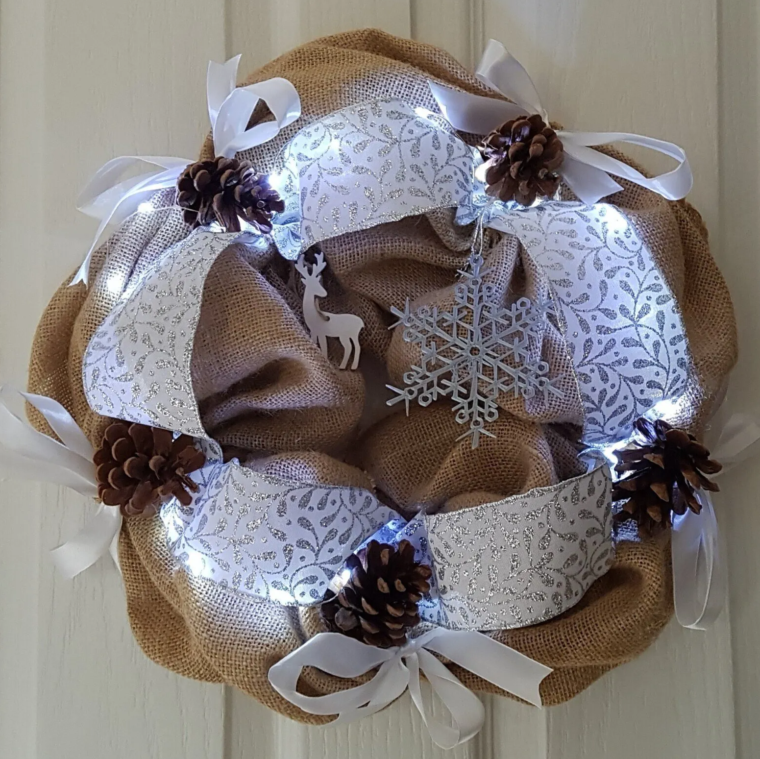 White Christmas wreath without lights on - by Interior Boost White Christmas wreath - by Interior Boost