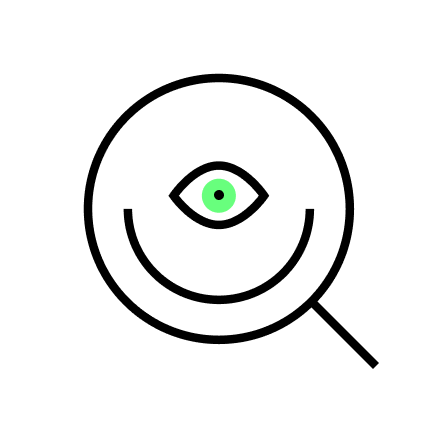 Maximaler Mehrwert für alle? SEO-Optimierung-Analyse-Grafik-Lupe-mit-freundlichem-Gesicht-Bruskowski-Design