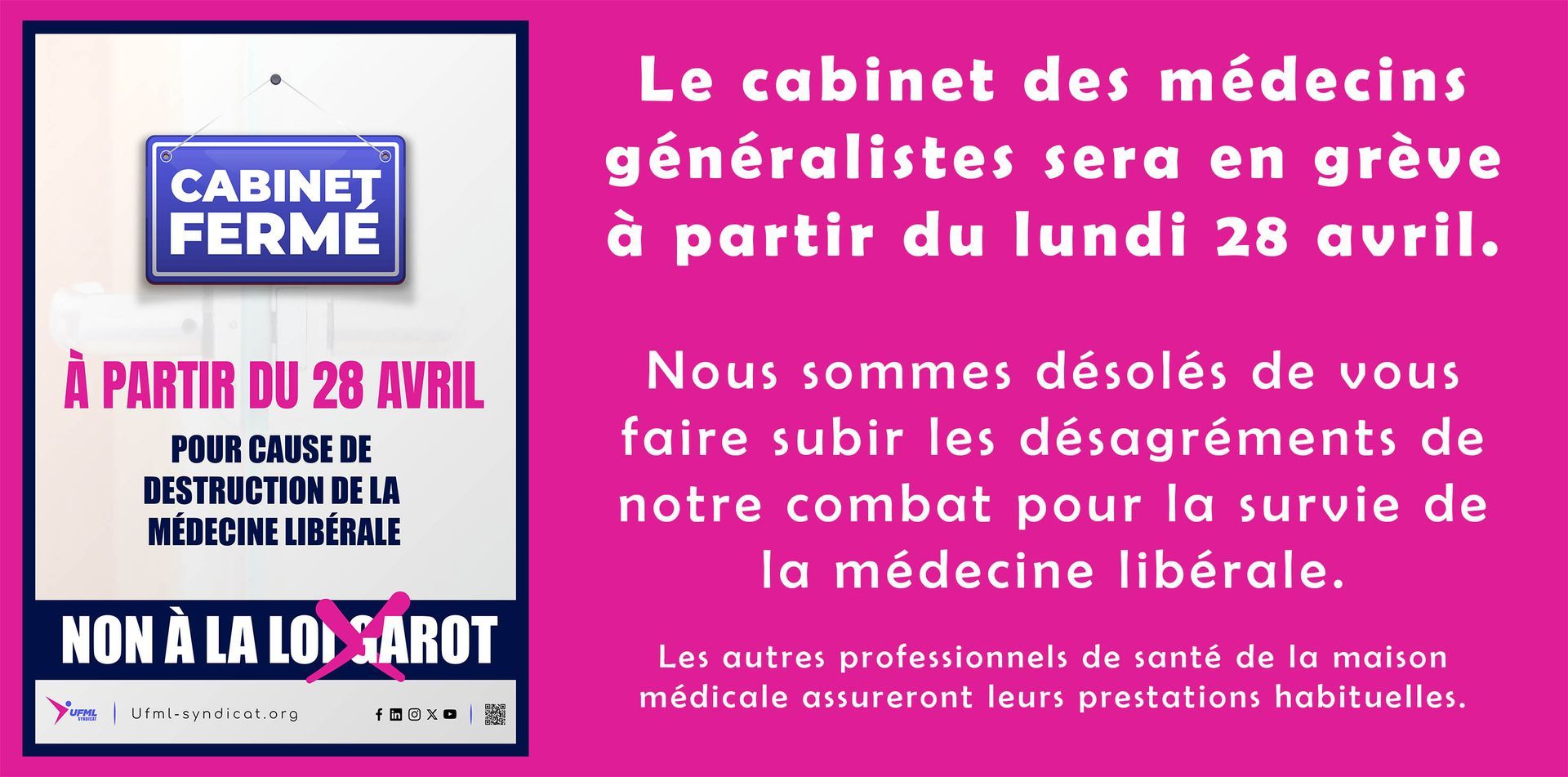 Grève des médecins généralistes à partir du 28 avril 2025