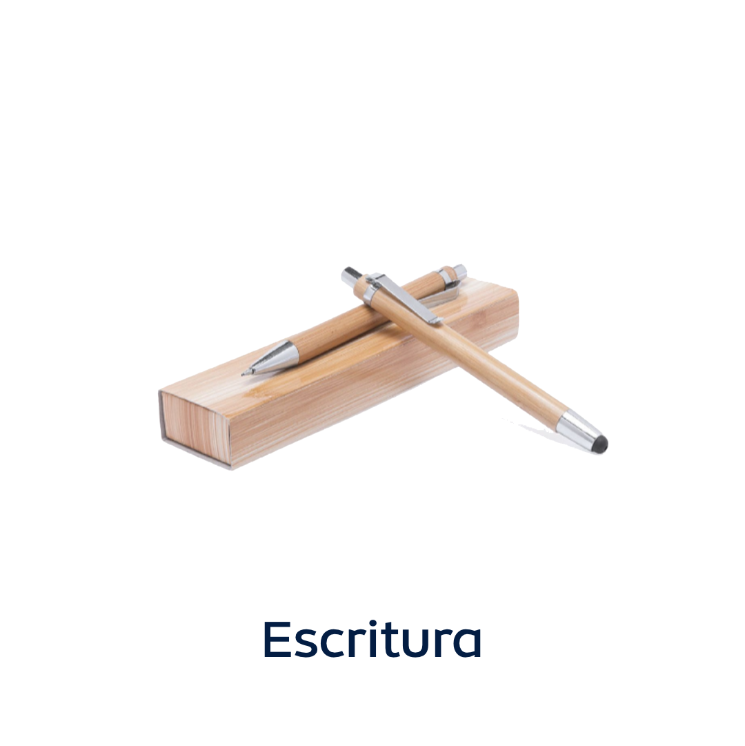 Boolígrafos con caja de madera con texto