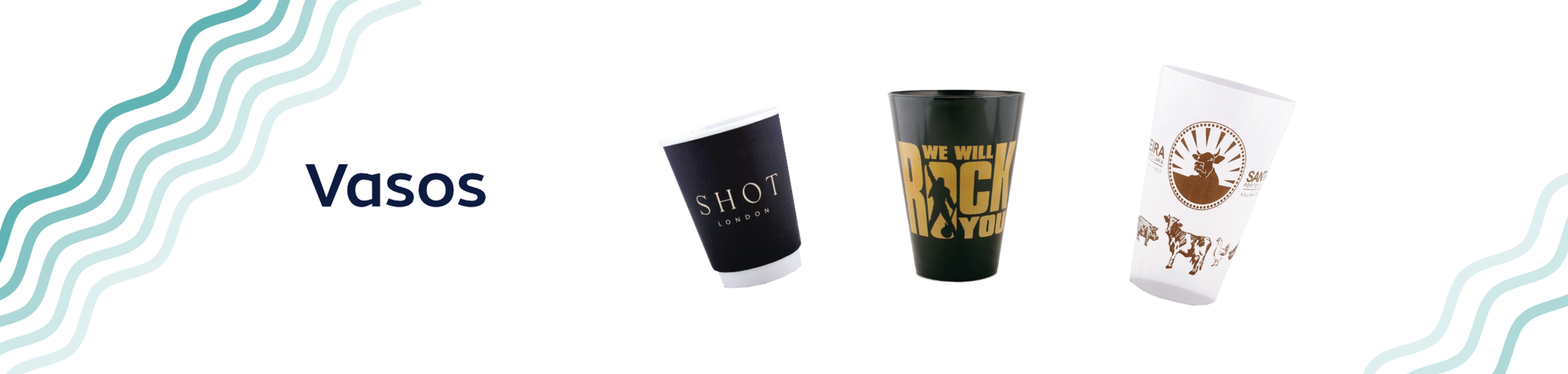 Imagen personalizada con vasos de diferentes tipos con diferentes diseños personalizados.