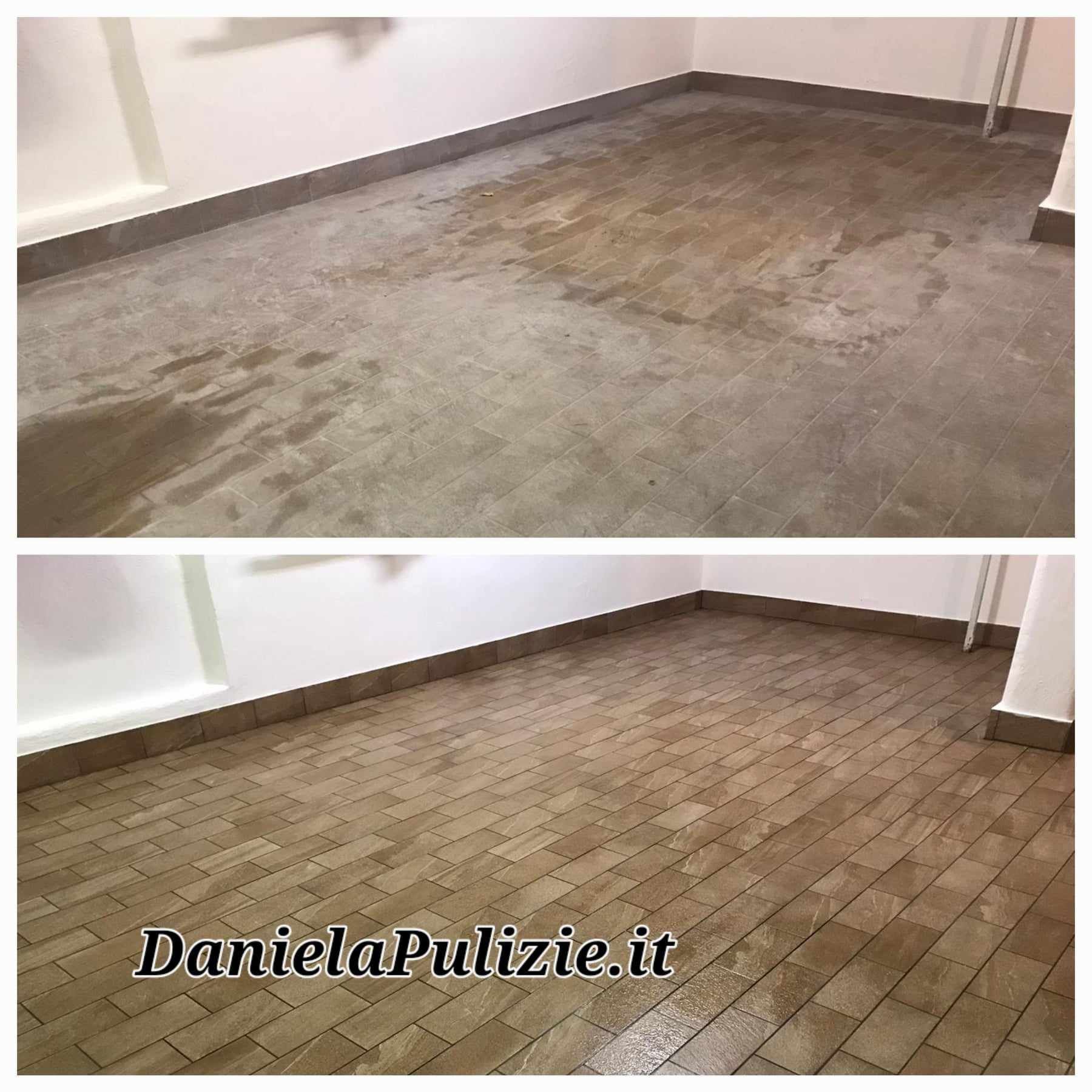 pulizia pavimento box dopo cantiere edile, foto prima e dopo