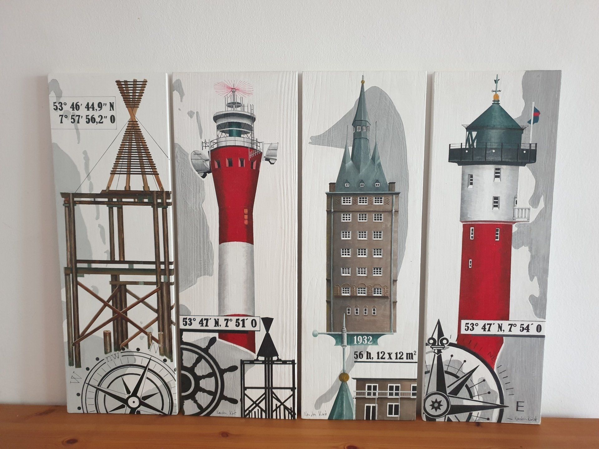 4 Türme von Wangerooge - Format 20 x 60 cm