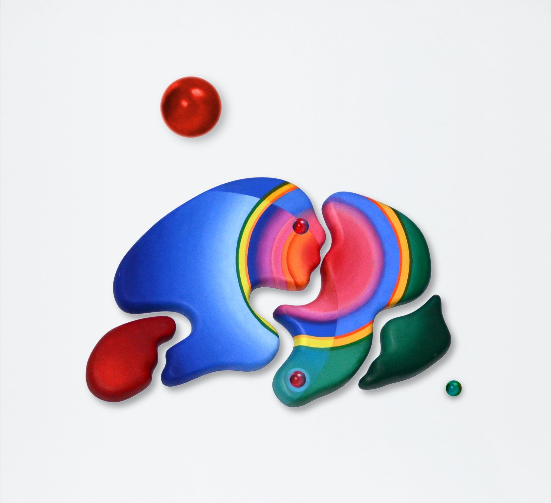Abstrakte, colorierte 3D-Elemente, die einem Kuss ähnlich sehen