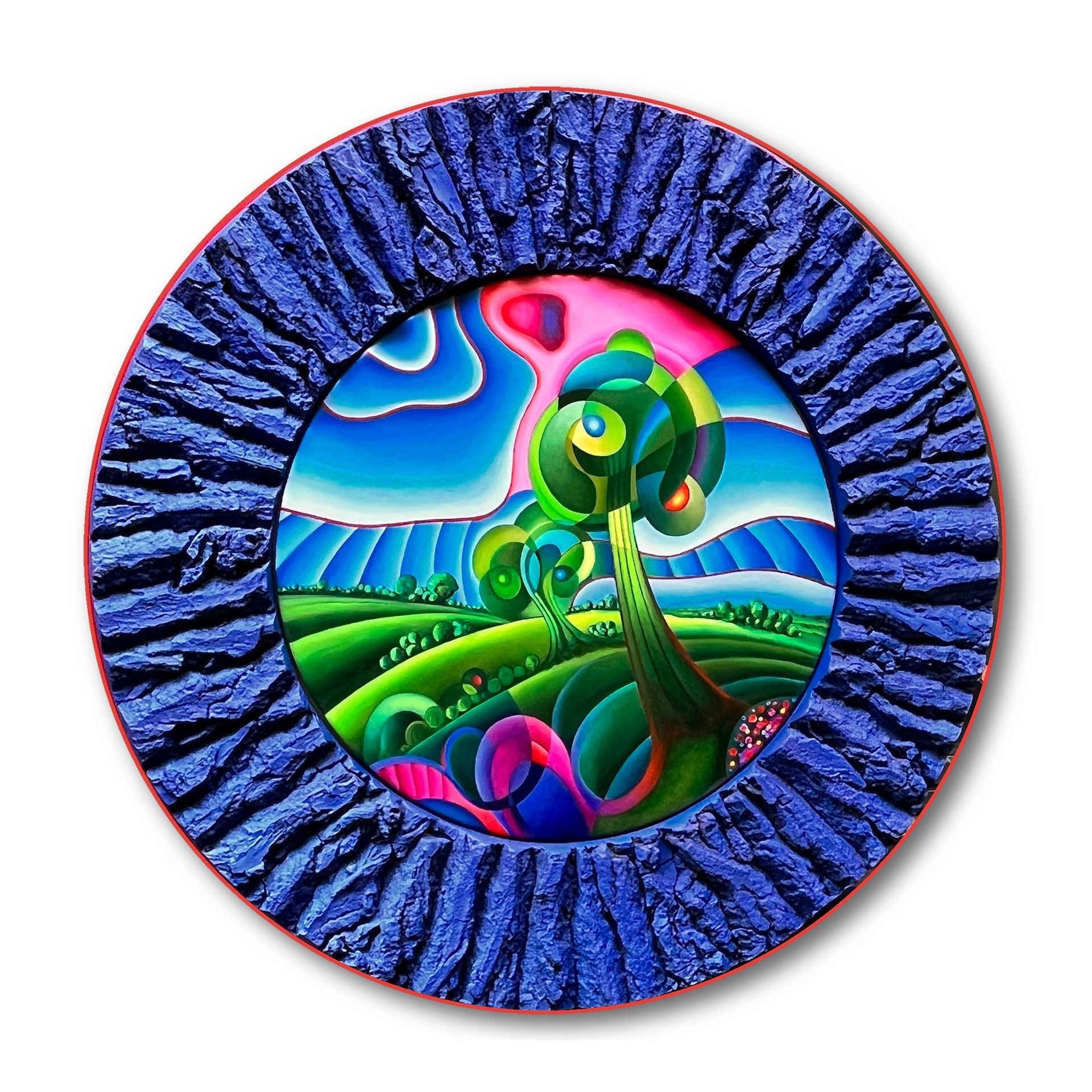 Baumrindenkunst mit integriertem Ölgemälde