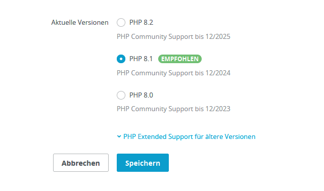 PHP-Version einstellen
