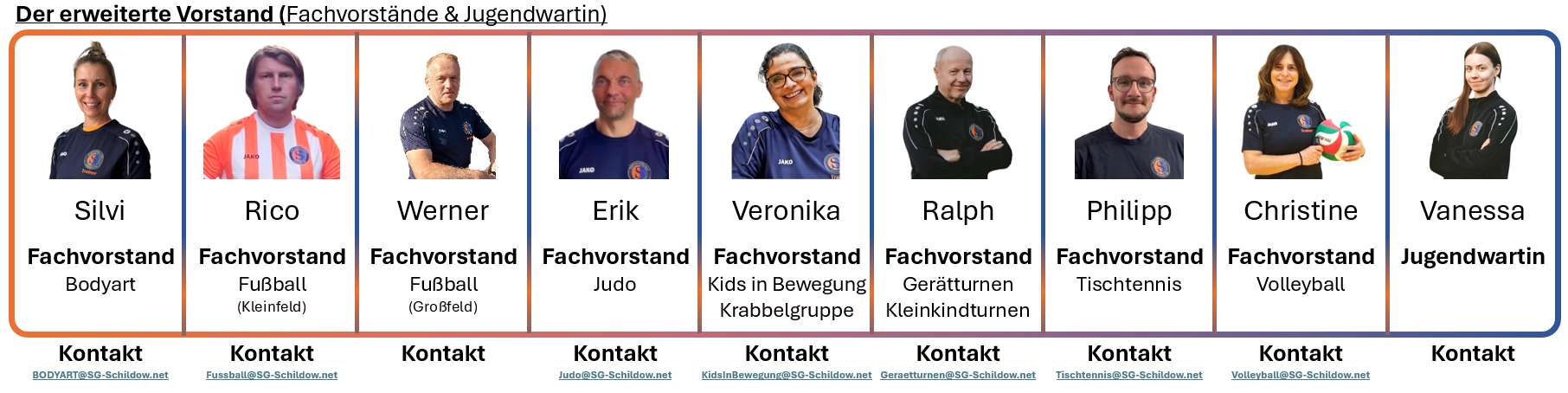 Der erweiterte Vorstand (Fachvorstände & Jugendwartin)