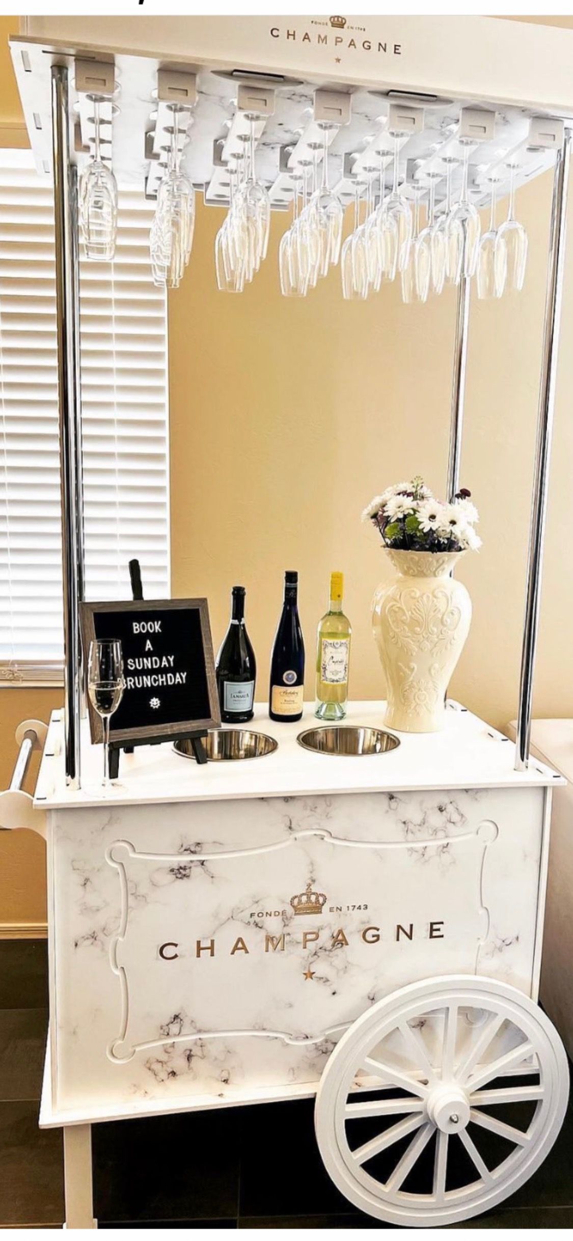 champagne cart with glassware