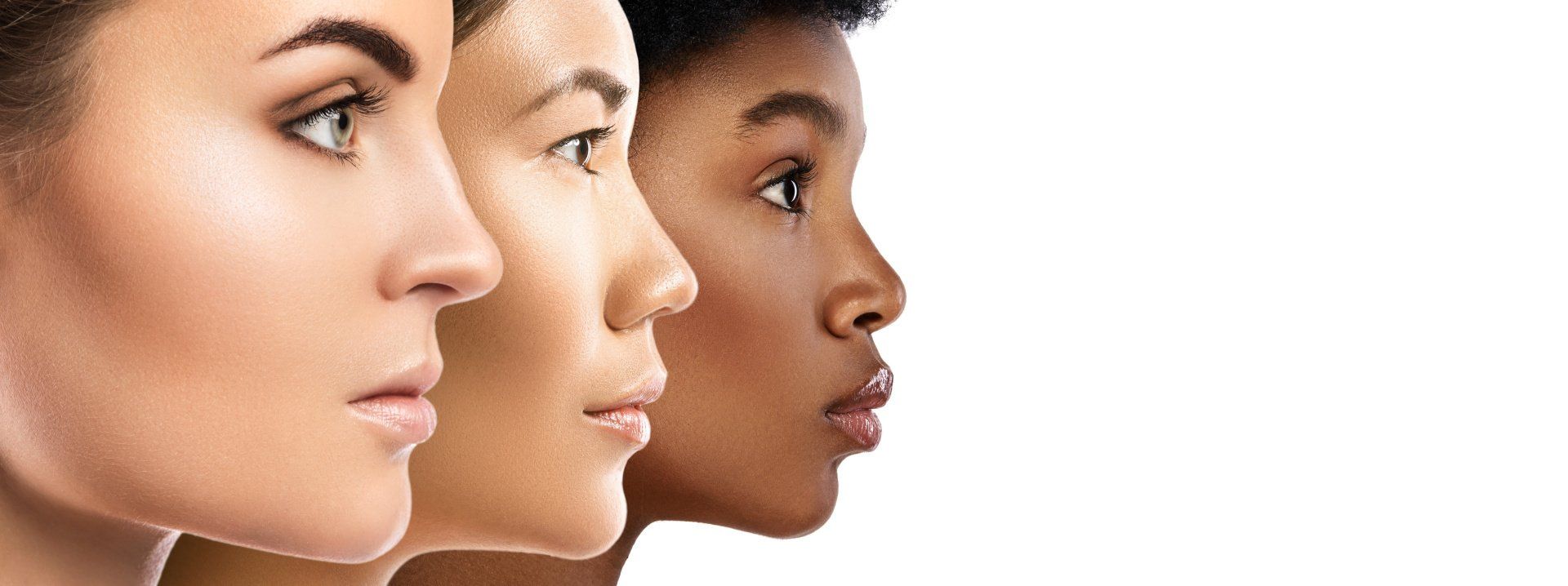Women with light skin tone, medium skin tone and dark skin tone