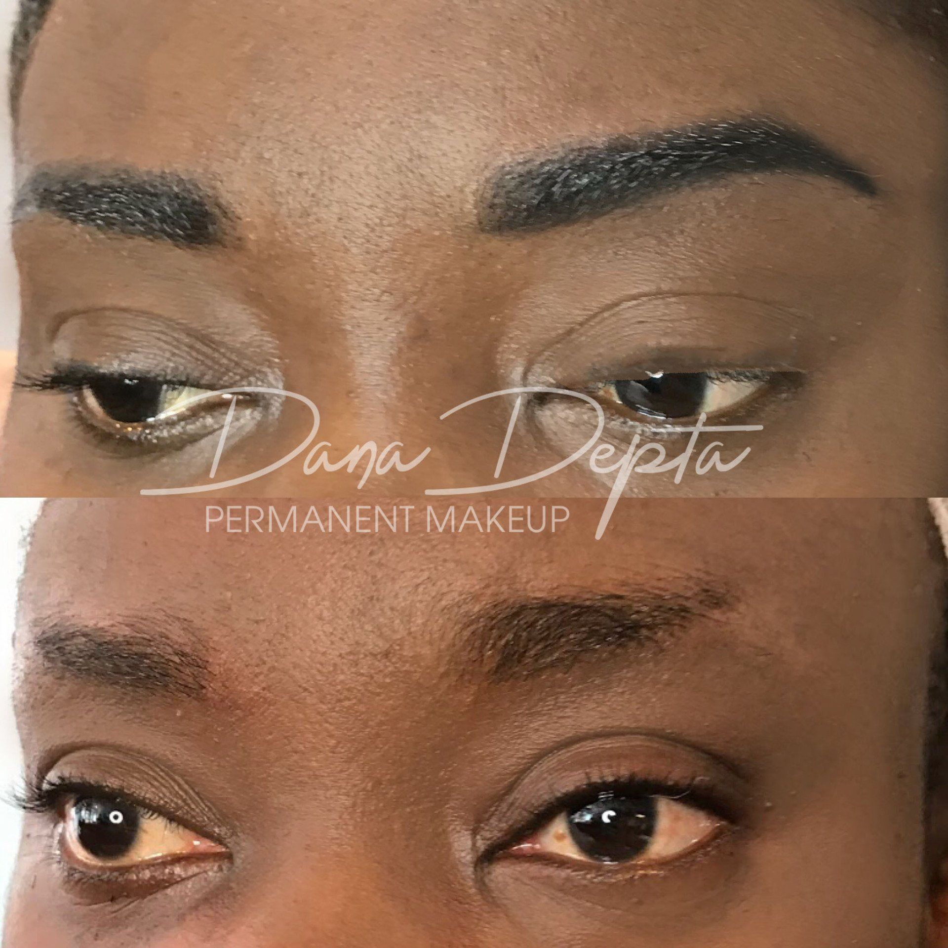 Powder brows before and after on African lady