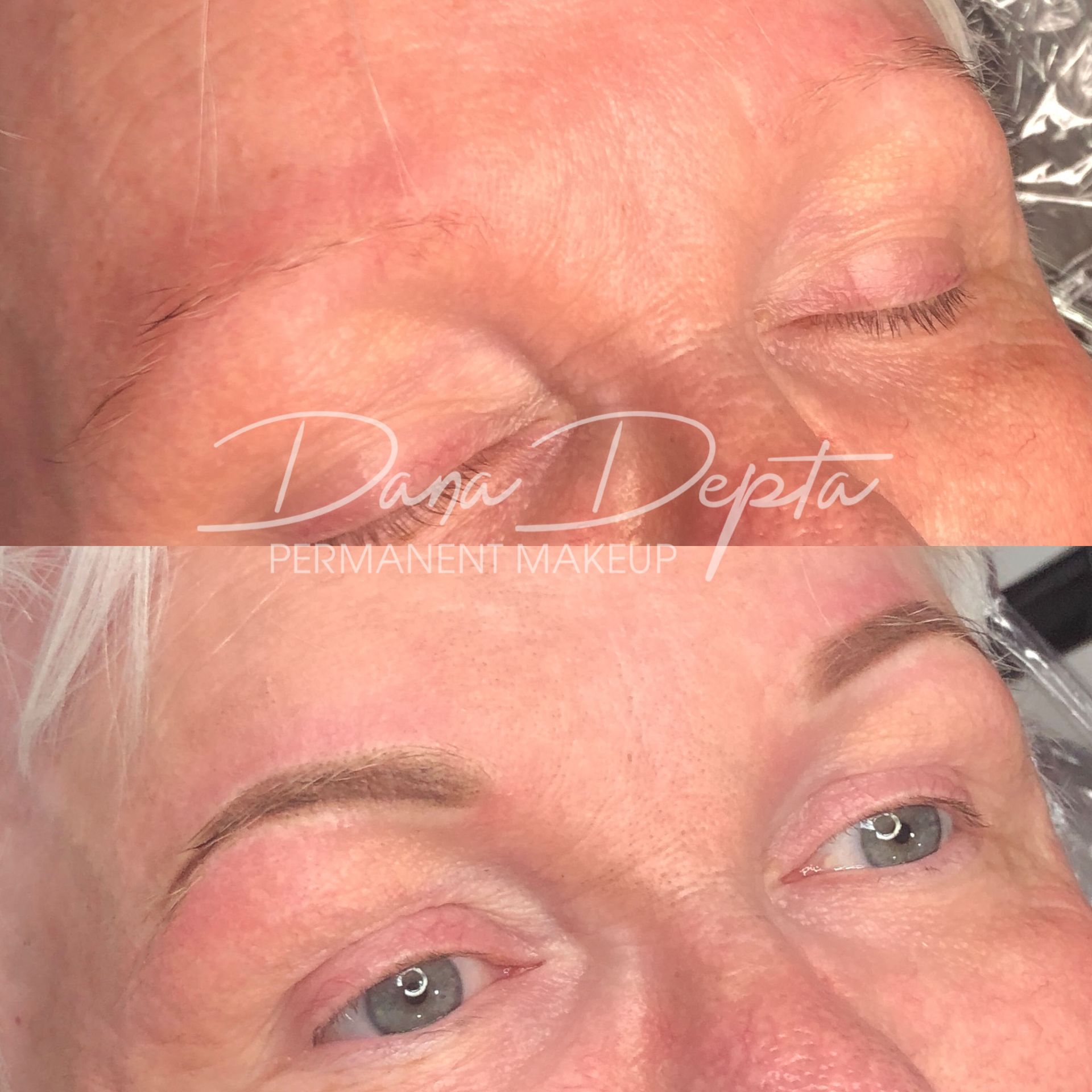 Before and after of powder brows done by Dana Depta Permanent Makeup