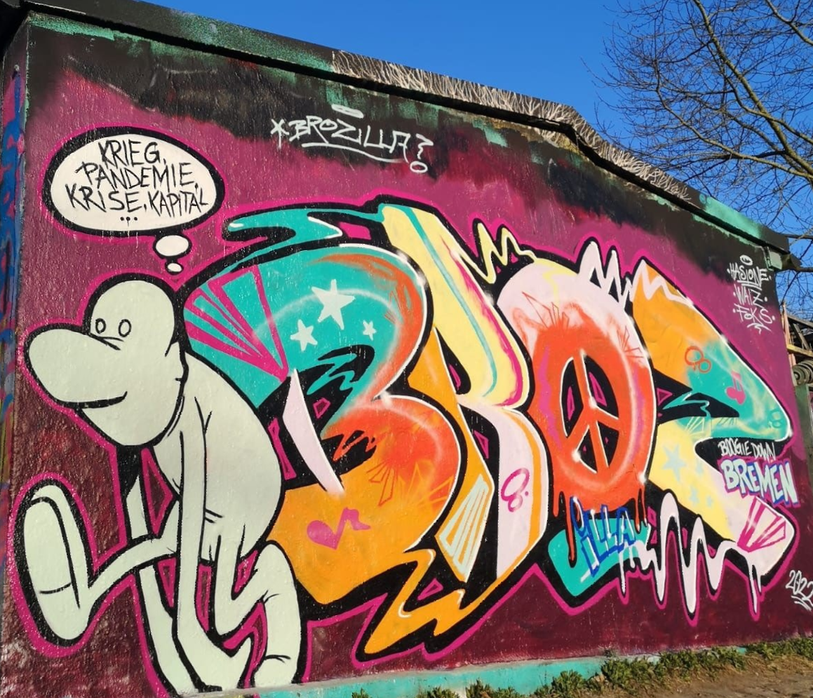 © BROZILLA: Krisen-Graffiti in Bremen