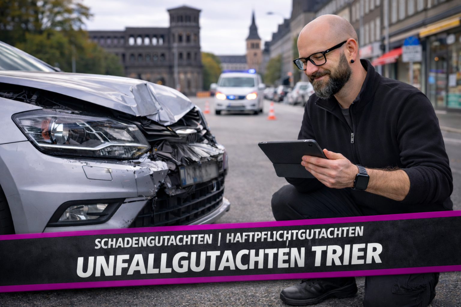KFZ Gutachter bei der Begutachtung eines Unfallschadens in Trier – unabhängiges Unfallgutachten