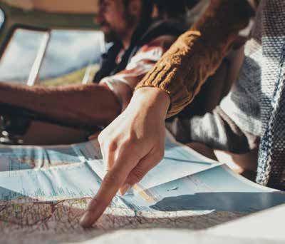 A person points at a map