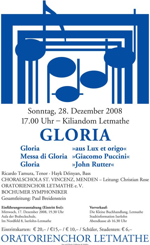 Plakat zum Konzert 2008 in St. Kilian : GLORIA