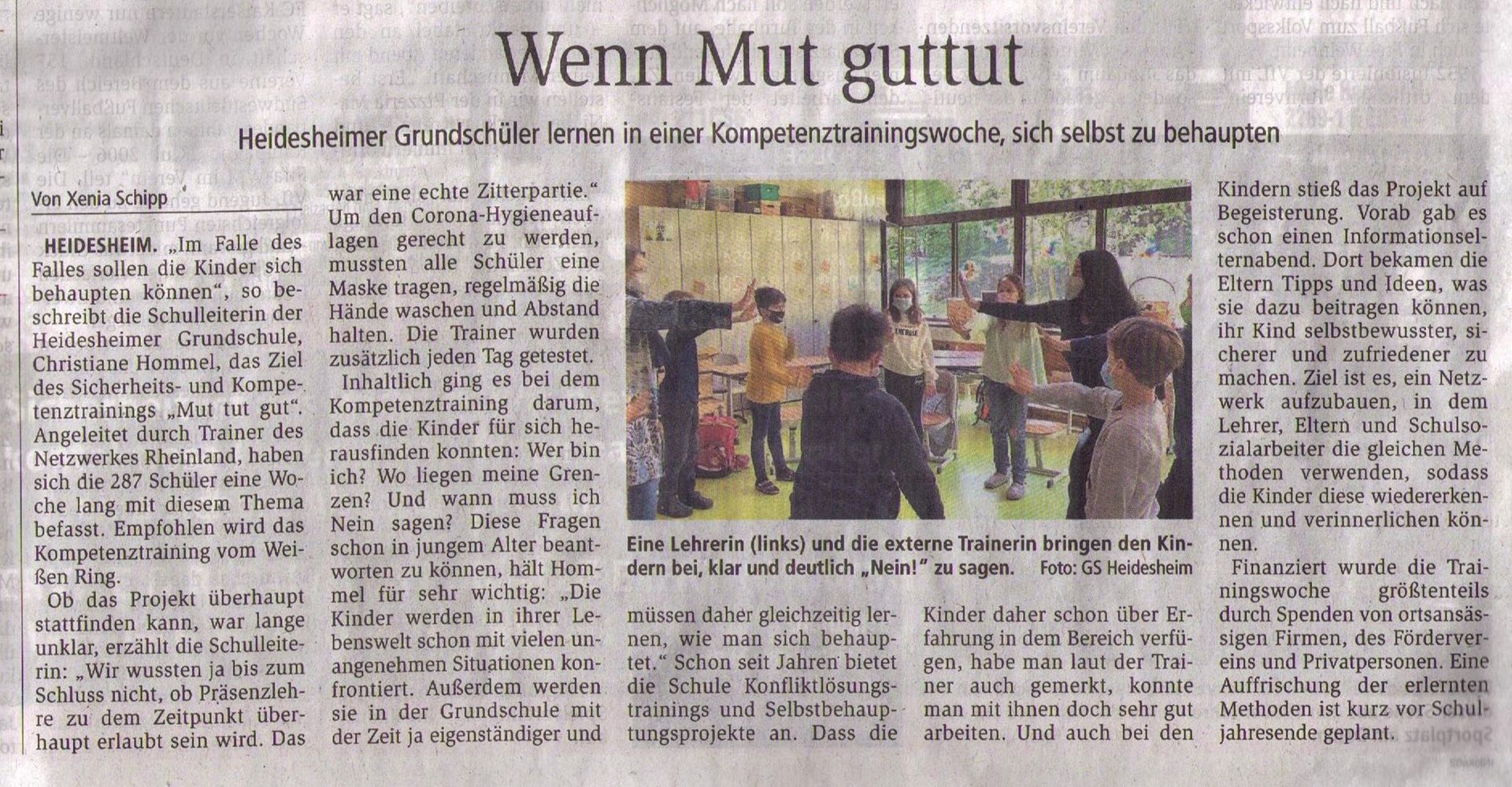 Zeitungsausschnitt aus der Allgemeinen Zeitung, Ausgabe Ingelheim, zum Projekt