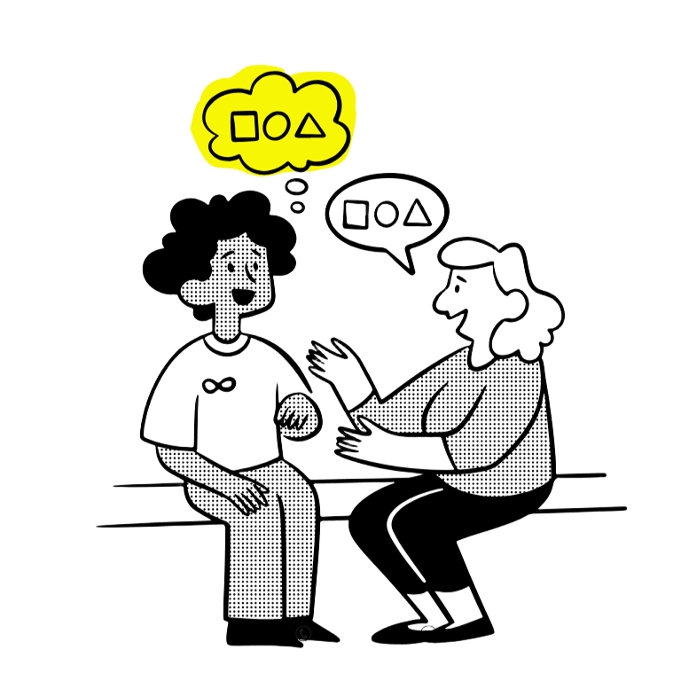 Dekoratives Element zwei Personen sitzen und unterhalten sich