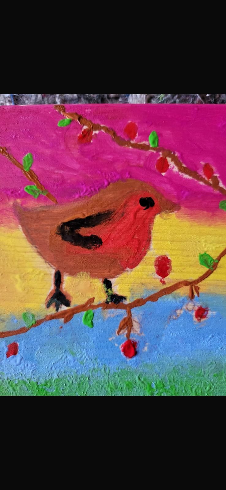 Kindergemälde Vogel auf Ast