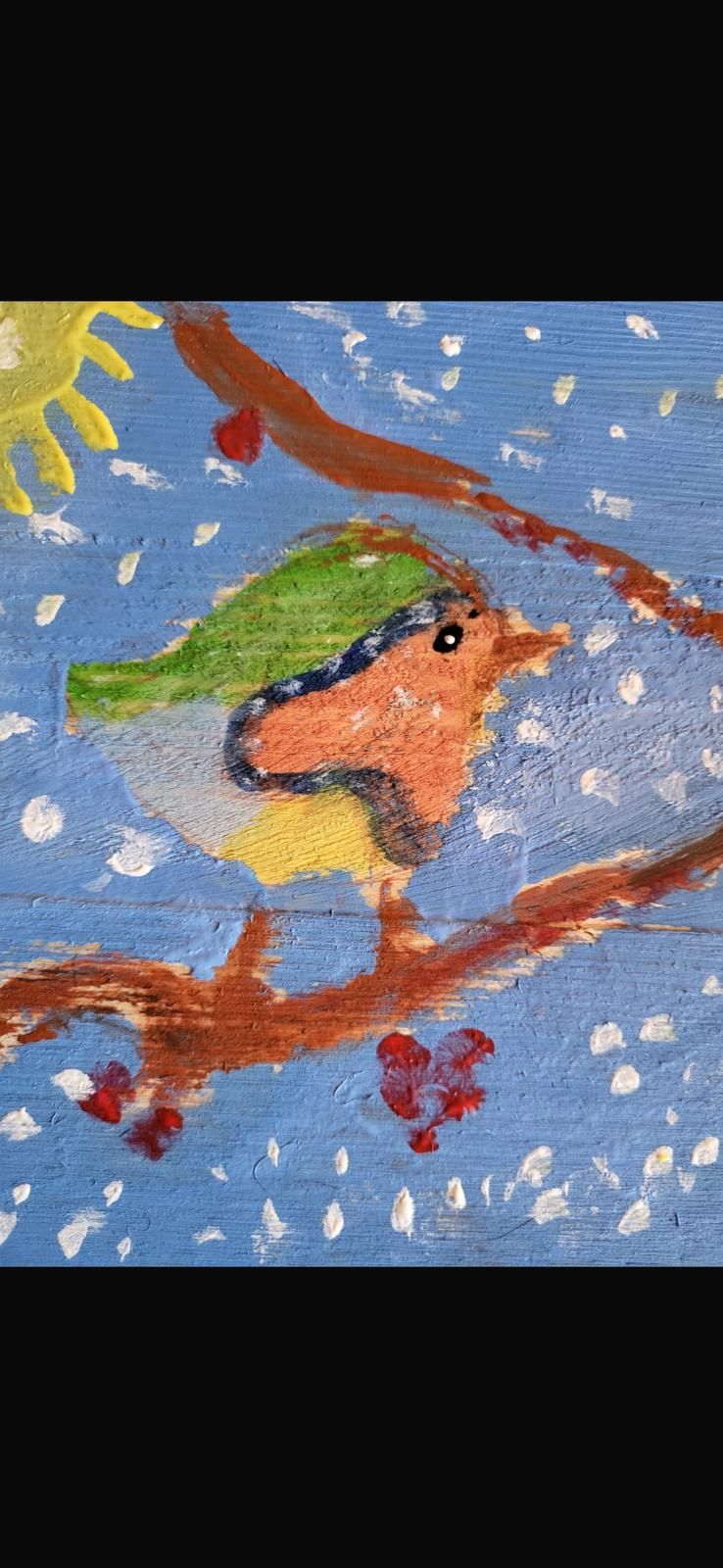 Kindergemälde Vogel auf Ast