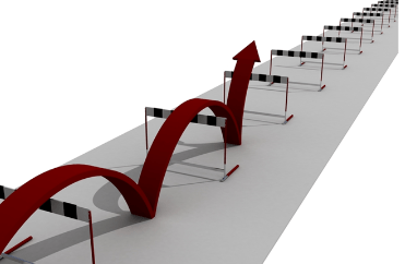 Rangée de haies à franchir et une flèche rouge qui saute les obstacles Rangée de haies à franchir et une flèche rouge qui saute les obstacles